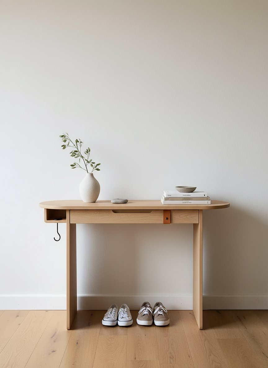 Solid Wood Minimalist Console Table with Slab Legs for Entryway Hallway