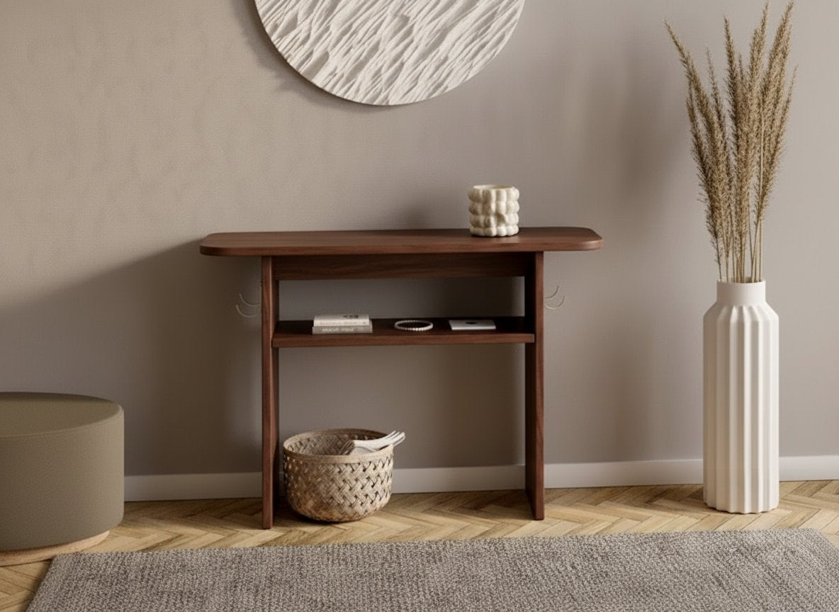 Solid Wood Two-Tier Console Table with Lower Shelf for Entryway Storage