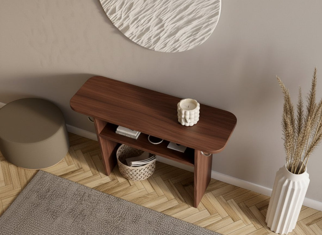 Solid Wood Two-Tier Console Table with Lower Shelf for Entryway Storage