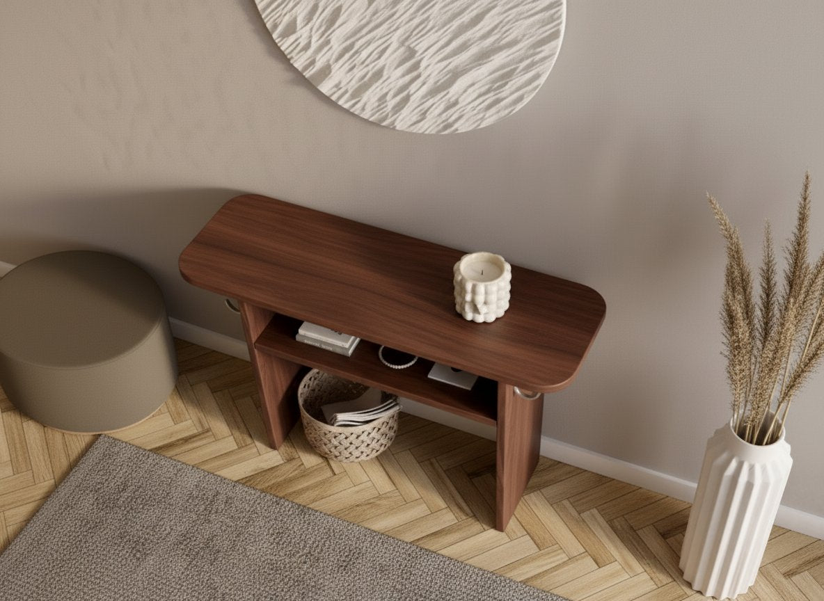 Solid Wood Two-Tier Console Table with Lower Shelf for Entryway Storage