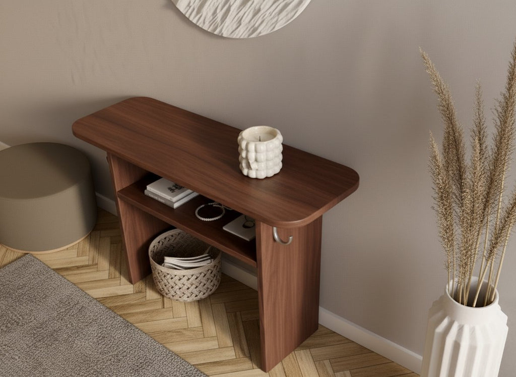 Solid Wood Two-Tier Console Table with Lower Shelf for Entryway Storage