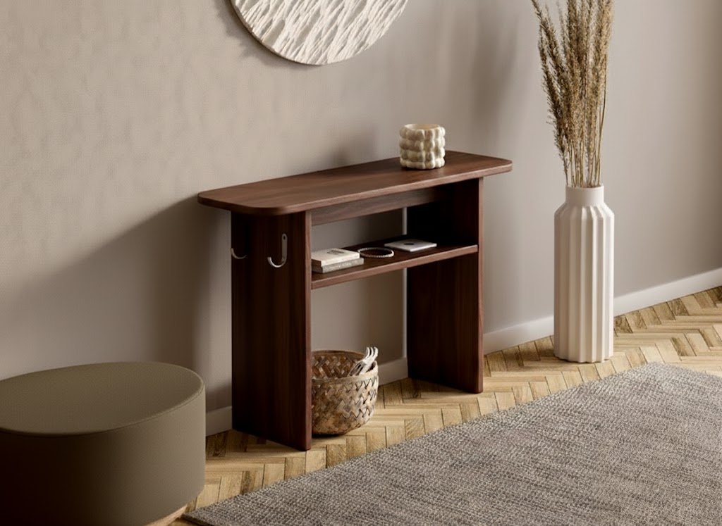 Solid Wood Two-Tier Console Table with Lower Shelf for Entryway Storage