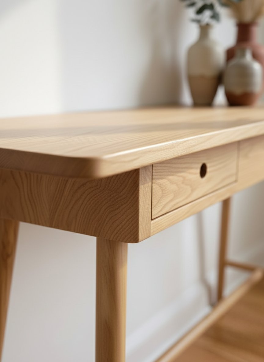 Solid Wood Console Table with Drawer and Tapered Legs for Entryway