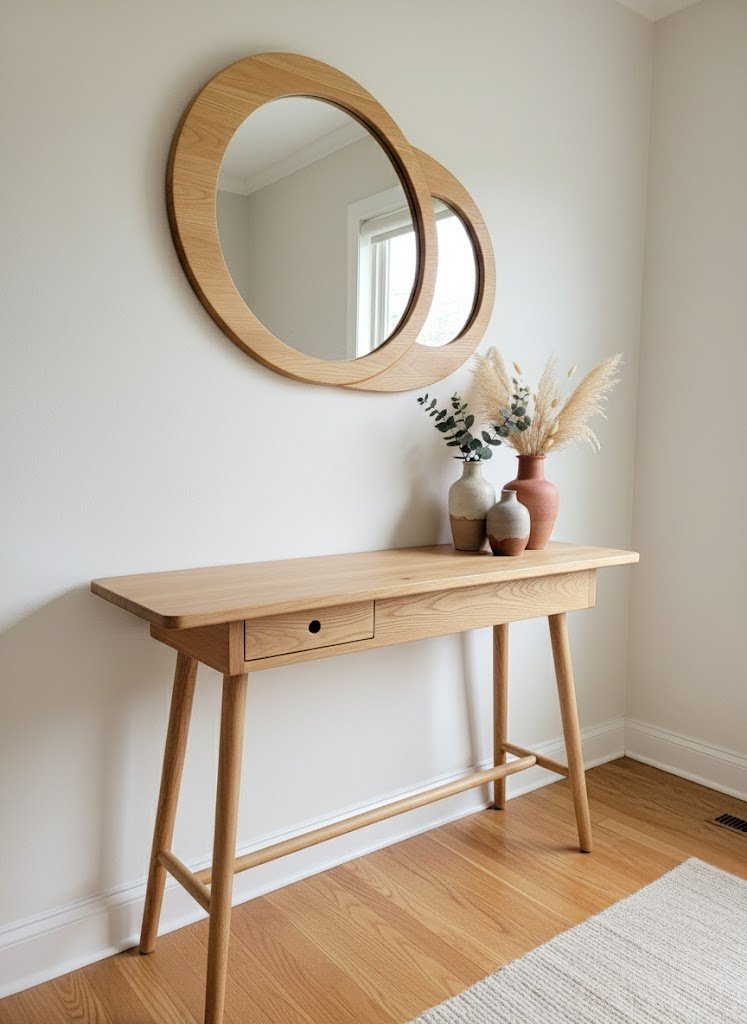 Solid Wood Console Table with Drawer and Tapered Legs for Entryway