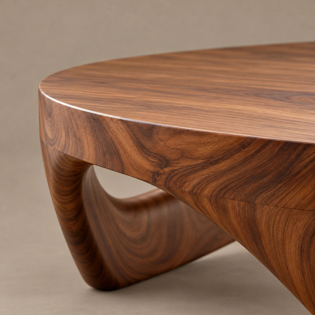 Retro Round Coffee Table With Triangular Loop Base For Living Room
