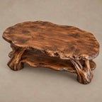 Farmhouse Root Wood Coffee Table With Lower Shelf For Living Room
