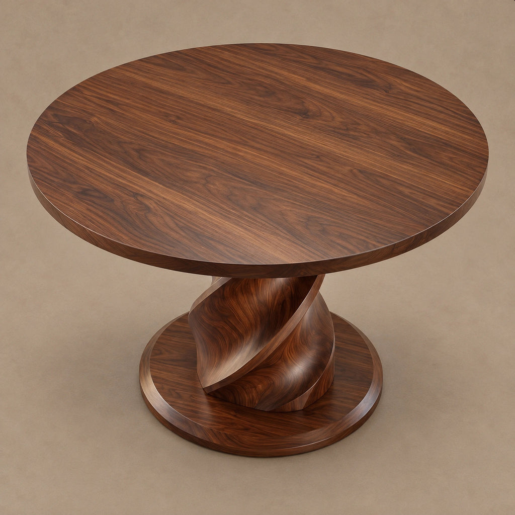 Contemporary Round Foyer Table With Twisted Spiral Pedestal Base