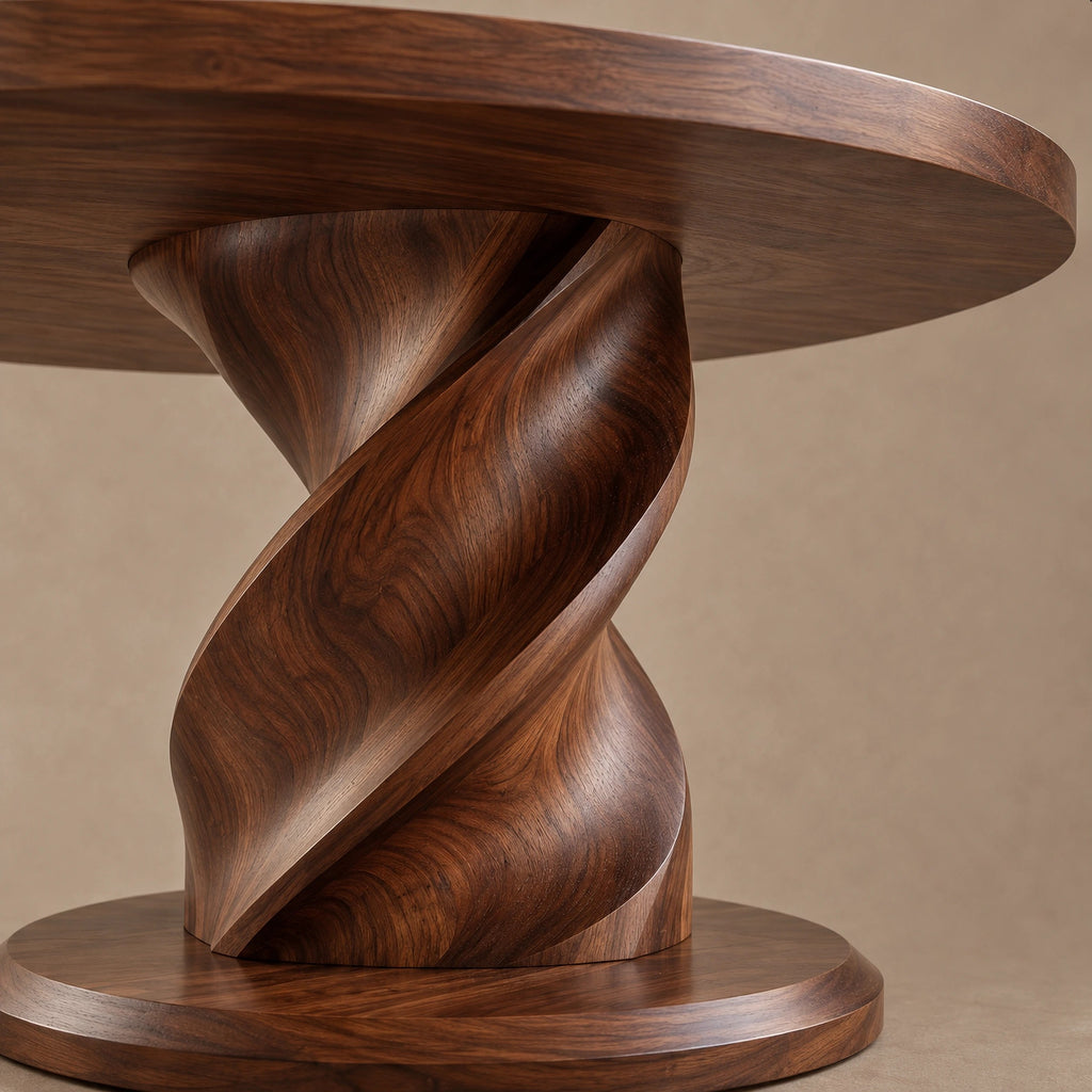 Contemporary Round Foyer Table With Twisted Spiral Pedestal Base