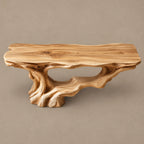 Rustic Driftwood Root Console Table With Lower Display Shelf For Hallway
