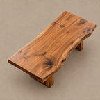 Farmhouse Live Edge Coffee Table On Two Block Legs For Living Room