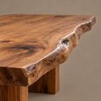 Farmhouse Live Edge Coffee Table On Two Block Legs For Living Room