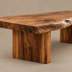 Farmhouse Live Edge Coffee Table On Two Block Legs For Living Room