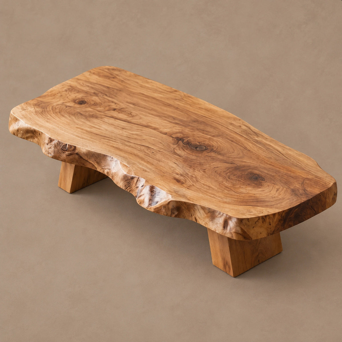 Rustic Live Edge Coffee Table With Low Profile Block Base For Living Room