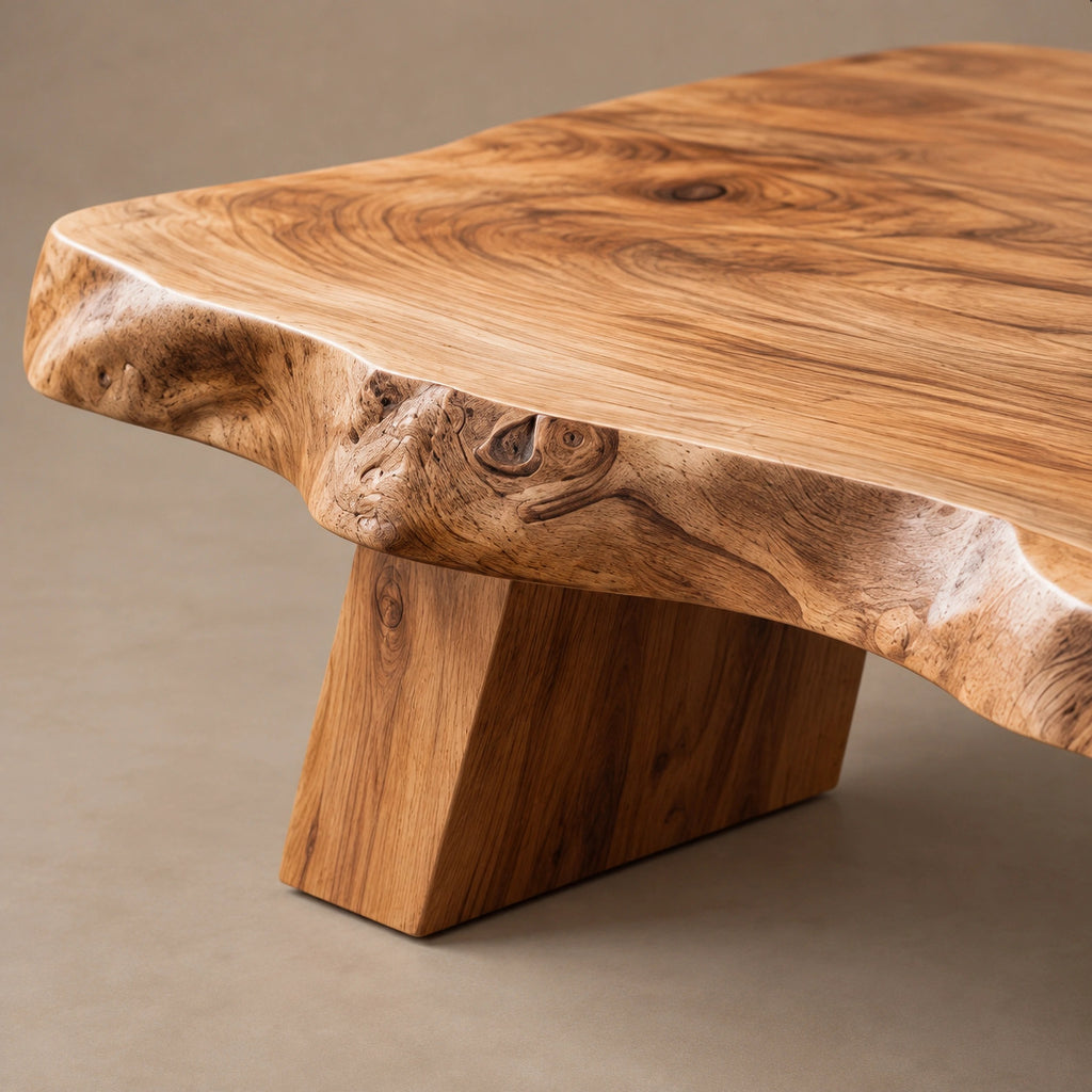 Rustic Live Edge Coffee Table With Low Profile Block Base For Living Room