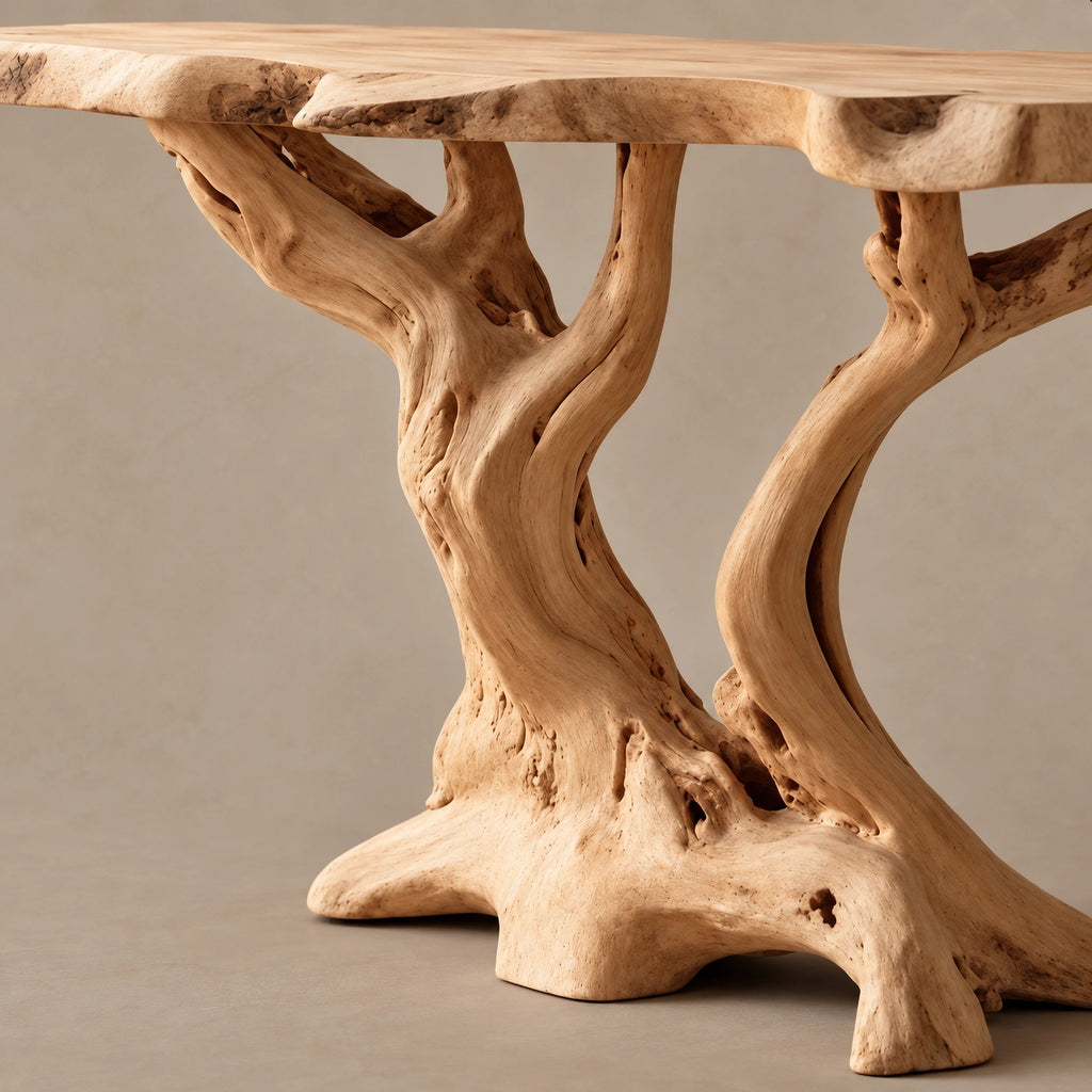 Rustic Live Edge Console Table With Branching Root Base For Entryway