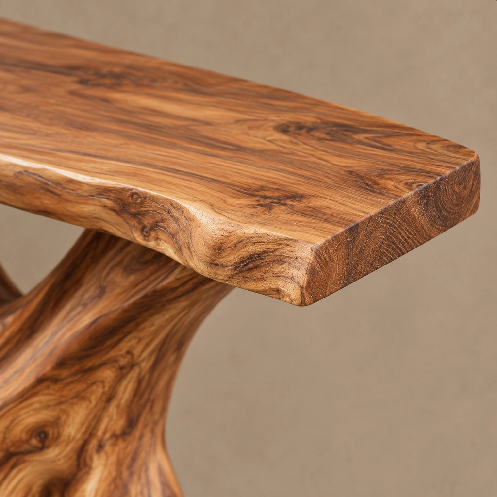 Rustic Live Edge Console Table With Forked Tree Trunk Base For Entryway