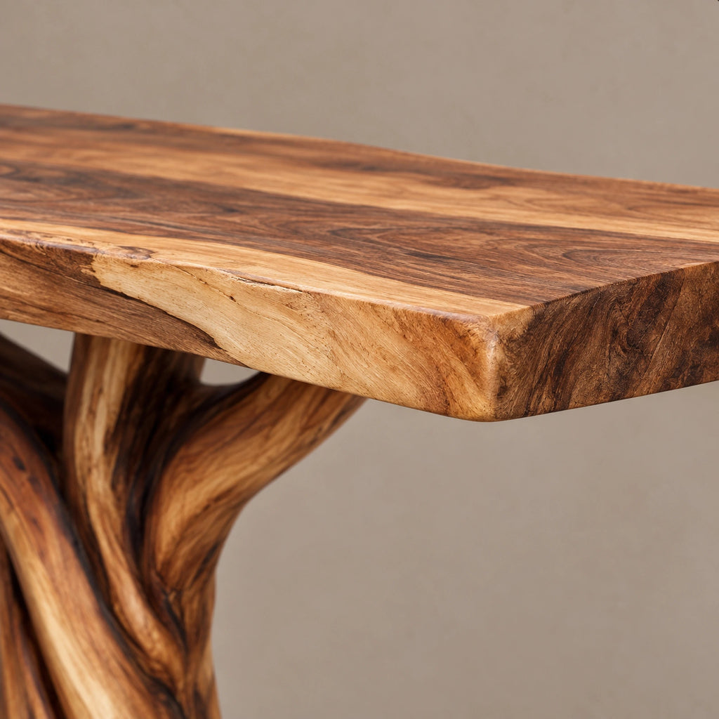 Rustic Live Edge Console Table With Tree Trunk Base For Entryway