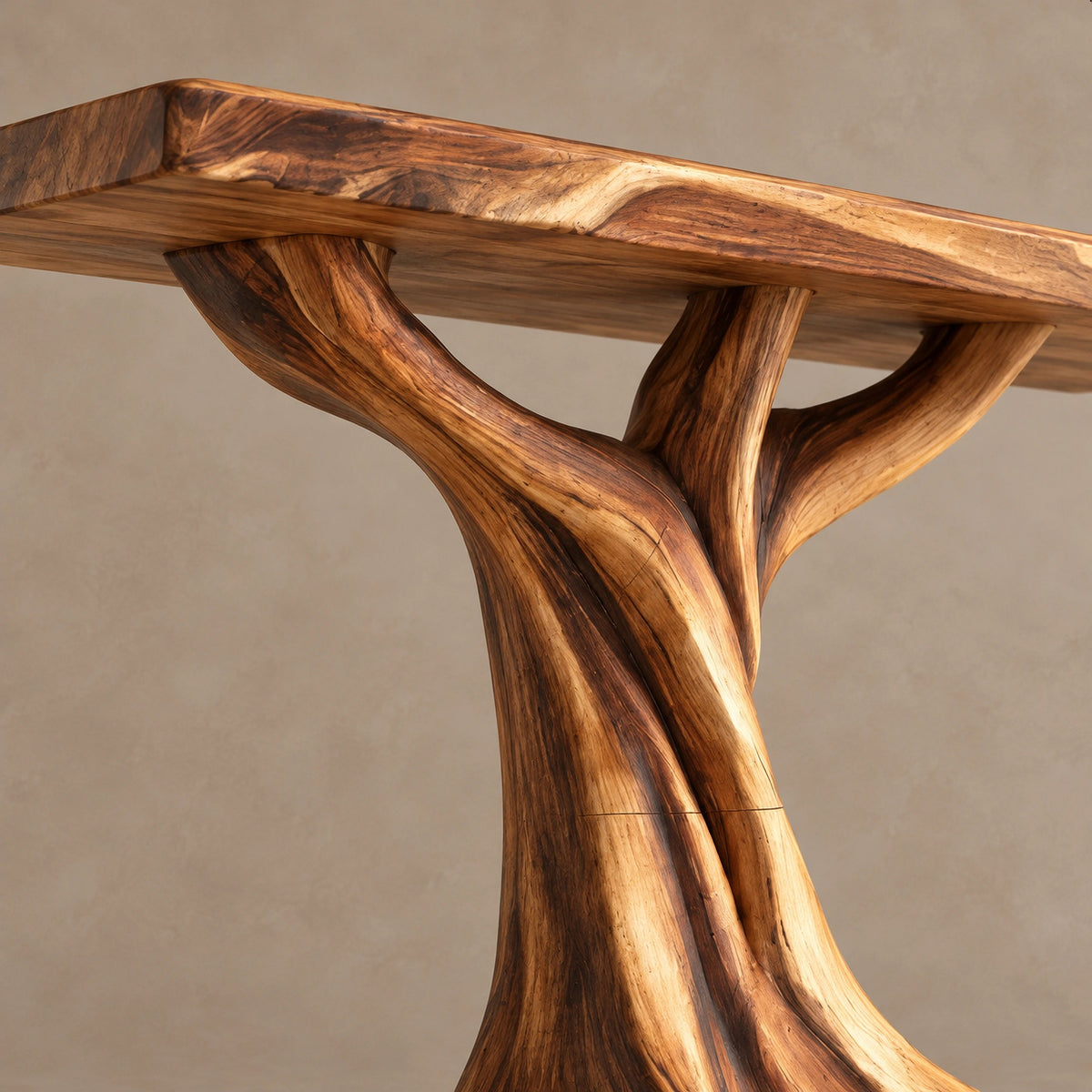Rustic Live Edge Console Table With Tree Trunk Base For Entryway