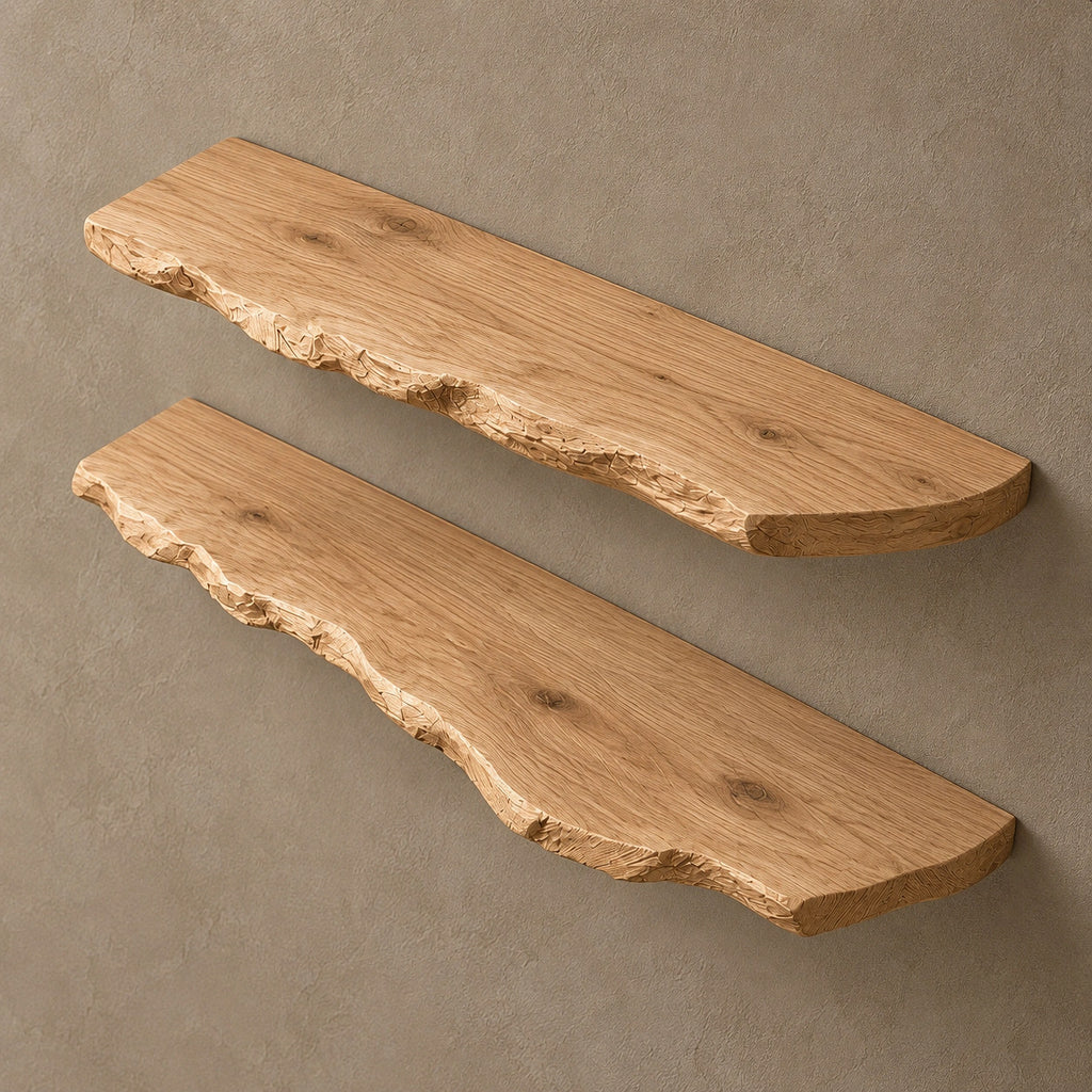 Modern Live Edge Floating Wall Shelf With Raw Edge For Living Room
