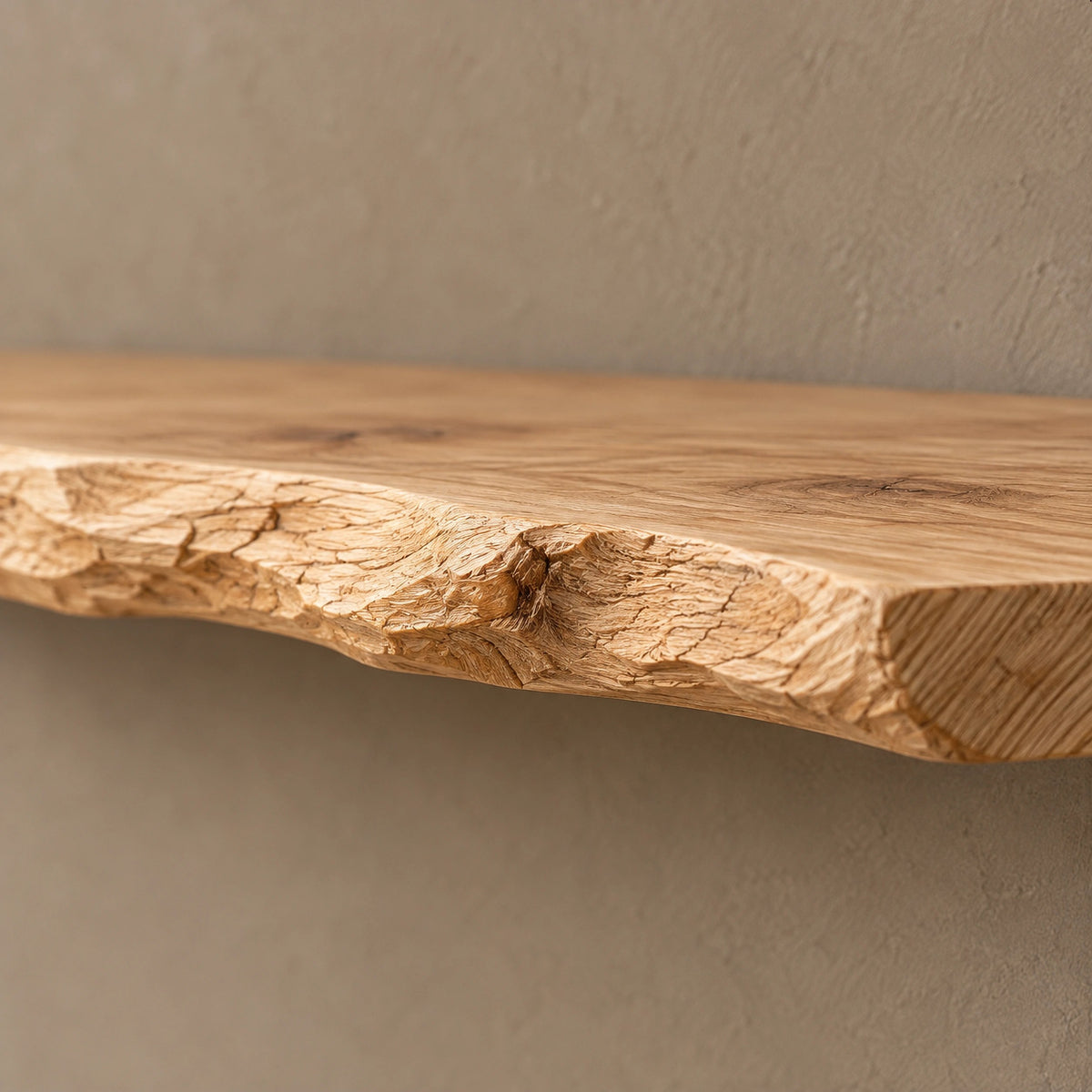 Modern Live Edge Floating Wall Shelf With Raw Edge For Living Room