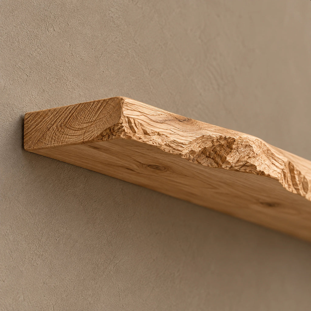 Modern Live Edge Floating Wall Shelf With Raw Edge For Living Room
