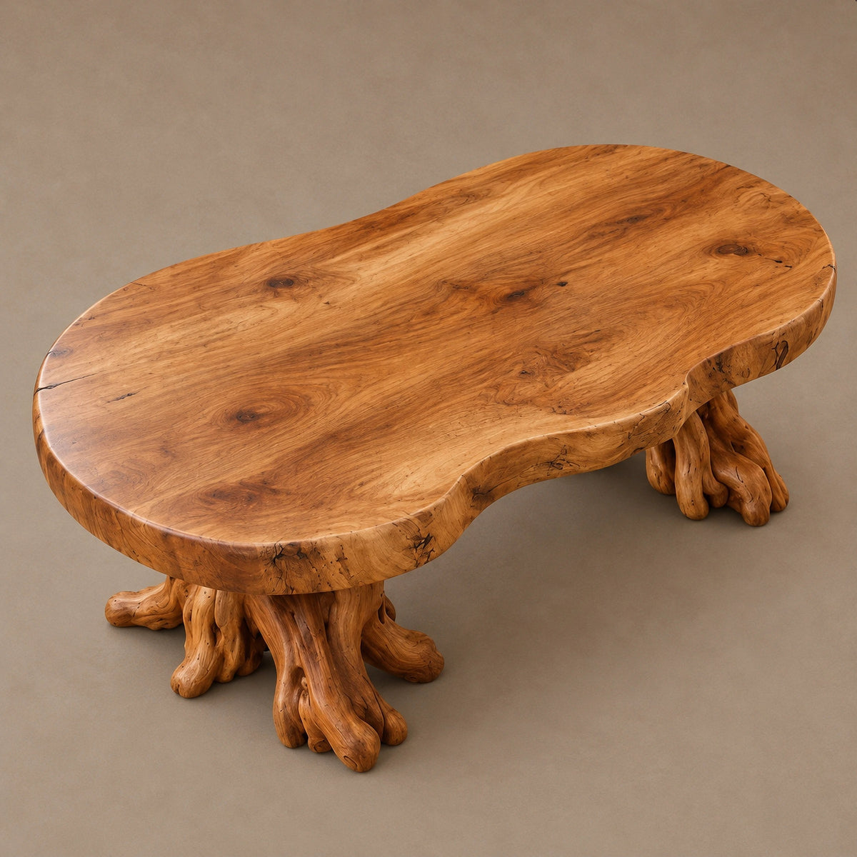 Handcrafted Live Edge Coffee Table With Peanut Shaped Top For Living Room