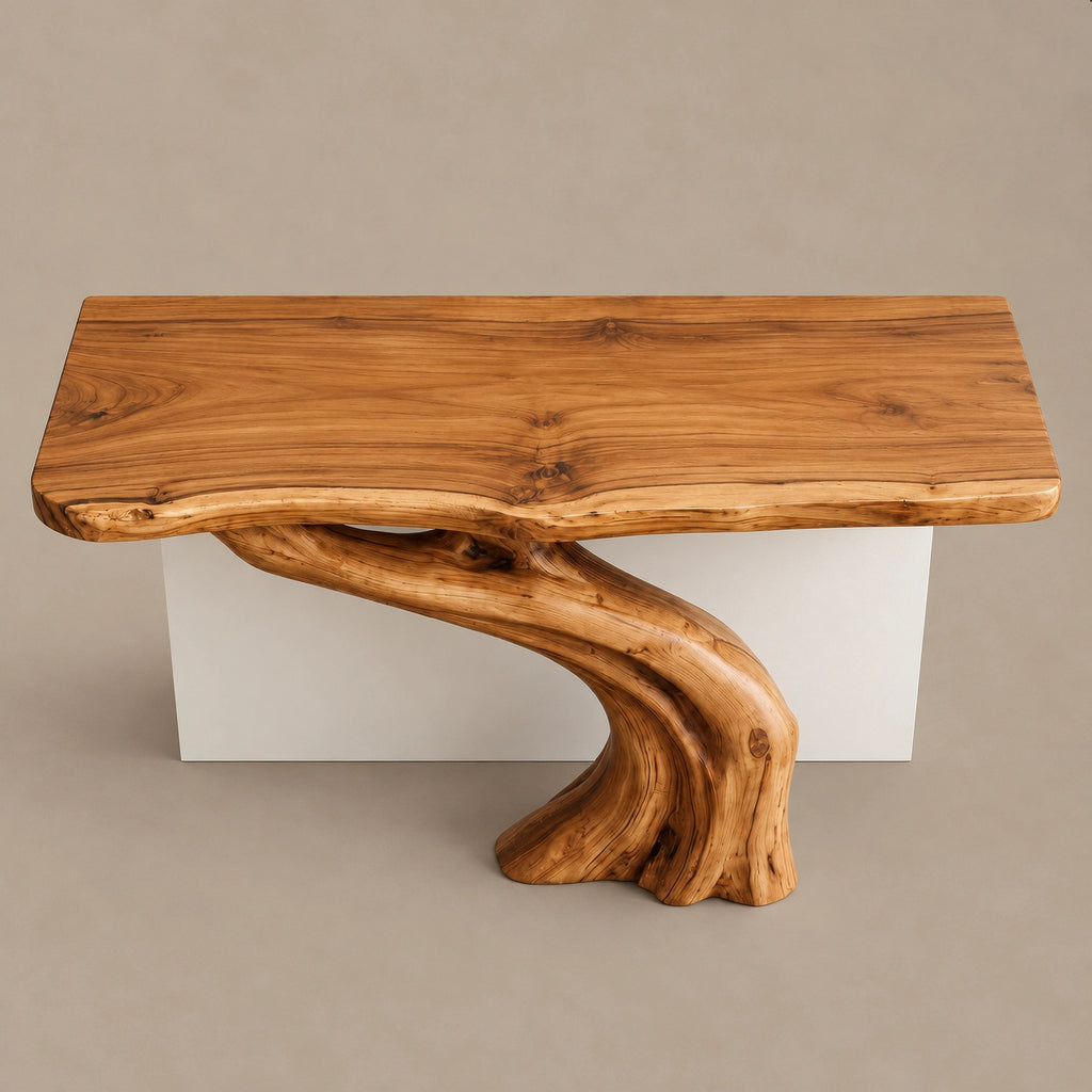 Rustic Root Base Pedestal Console Table For Entryway