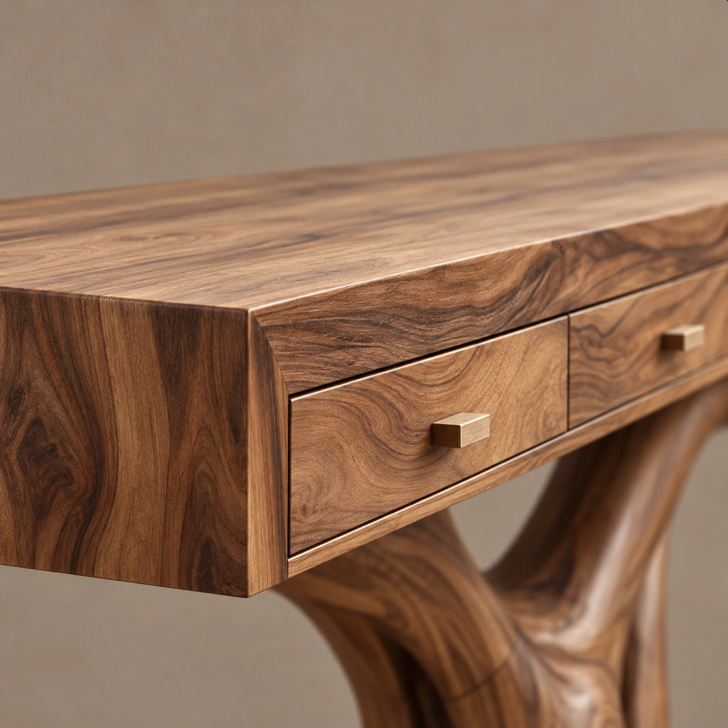 Rustic Tree Root Console Table With 3 Drawers For Entryway And Office