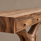 Rustic Tree Root Console Table With 3 Drawers For Entryway And Office