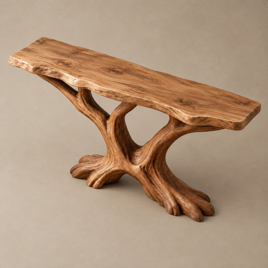 Rustic Tree Root Console Table With Branching Base For Living Room
