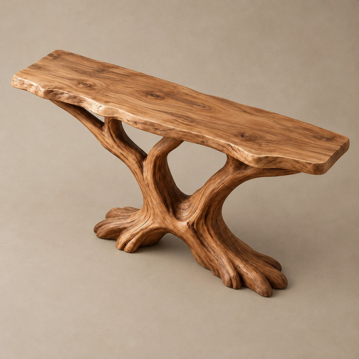 Rustic Tree Root Console Table With Branching Base For Living Room