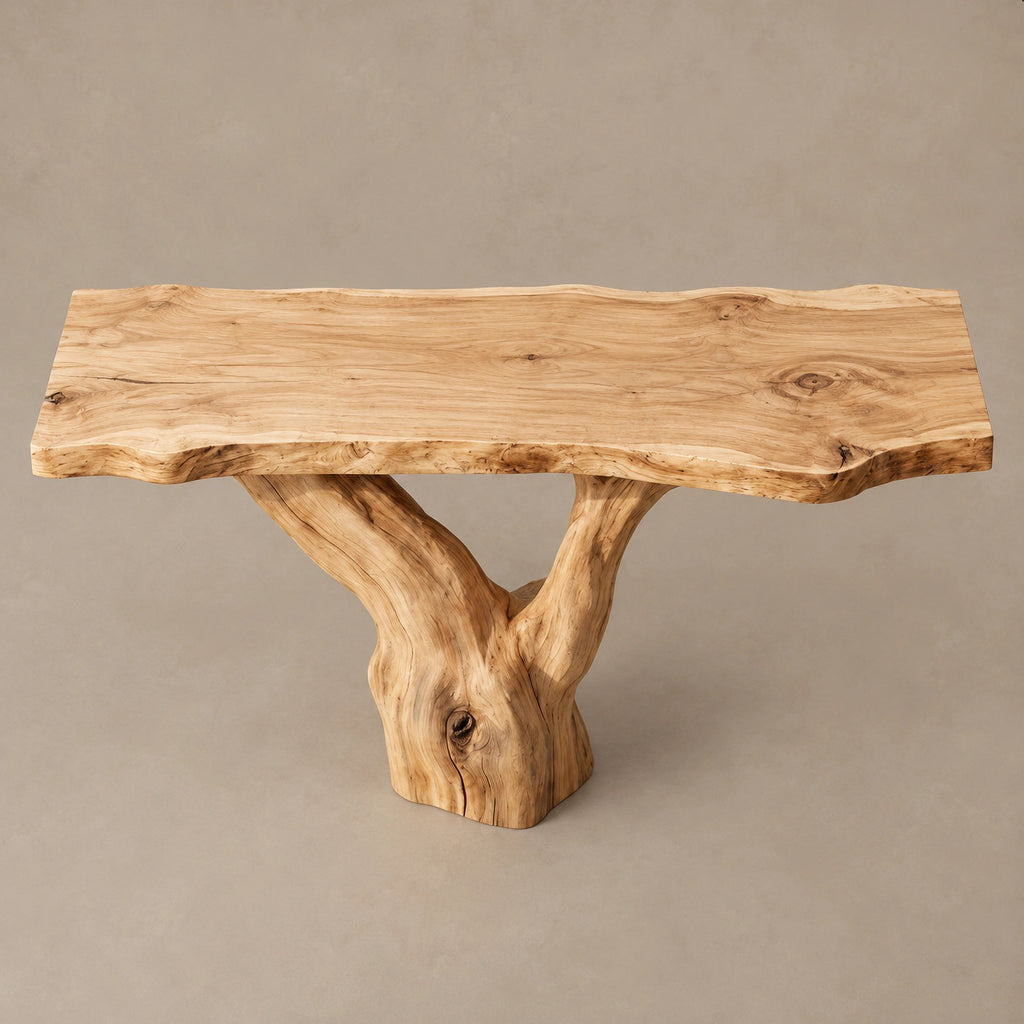 Rustic Tree Trunk Console Table With Live Edge Top For Entryway