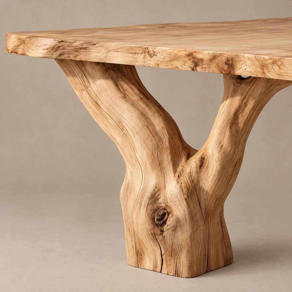 Rustic Tree Trunk Console Table With Live Edge Top For Entryway
