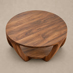 Scandinavian Round Wooden Coffee Table With Arched Legs For Living Room