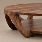 Scandinavian Round Wooden Coffee Table With Arched Legs For Living Room