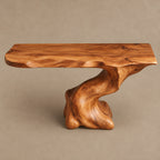 Contemporary Console Table With Carved Organic Pedestal For Bedroom