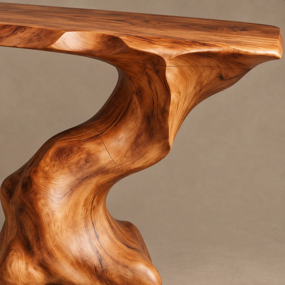 Contemporary Console Table With Carved Organic Pedestal For Bedroom