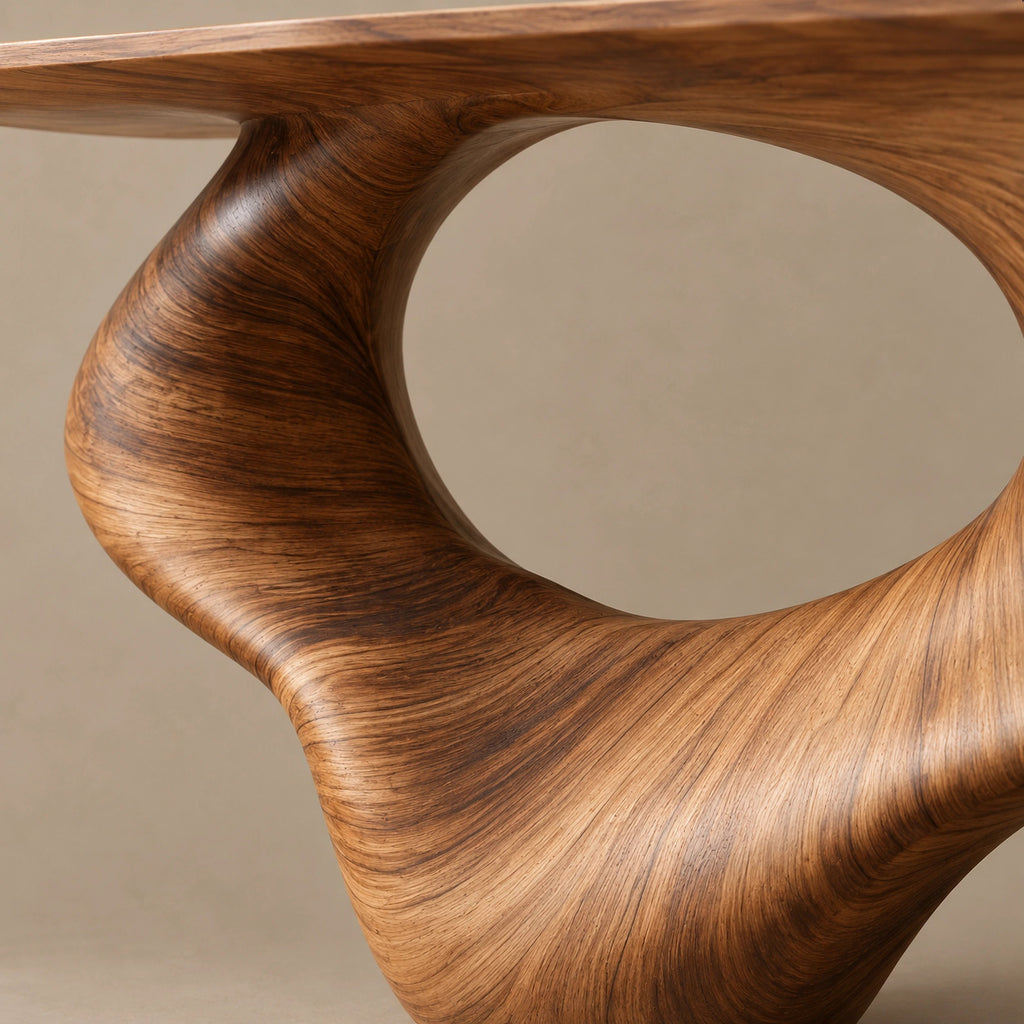 Contemporary Sculptural Console Table With Carved Oval Base For Entryway