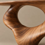 Contemporary Sculptural Console Table With Carved Oval Base For Entryway
