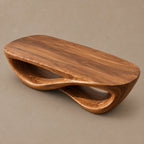 Sculptural Curved Wood Coffee Table With Double Loop Base For Living Room