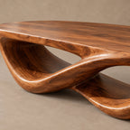 Sculptural Curved Wood Coffee Table With Double Loop Base For Living Room