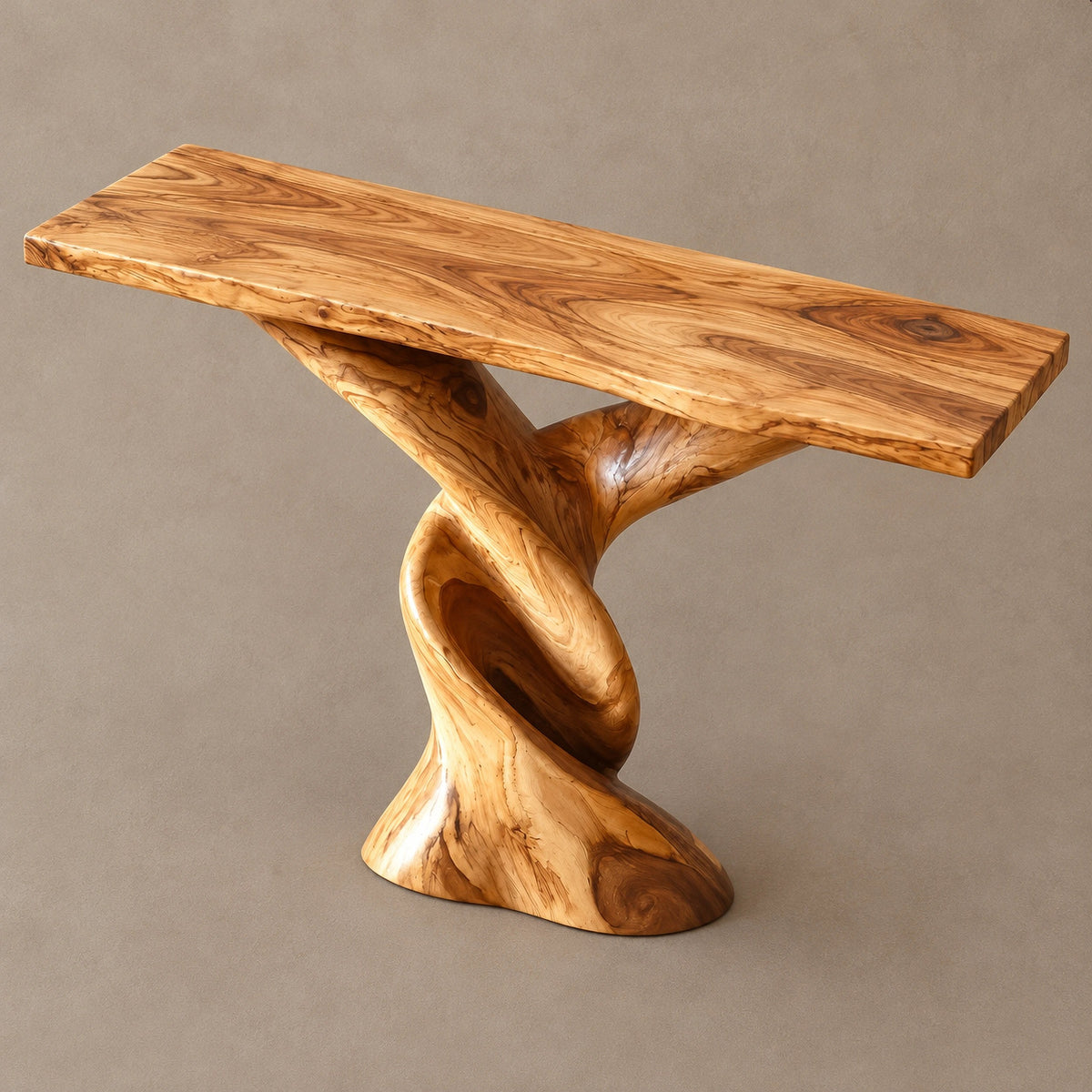 Sculptural Double Twist Console Table With Carved Pedestal For Entryway