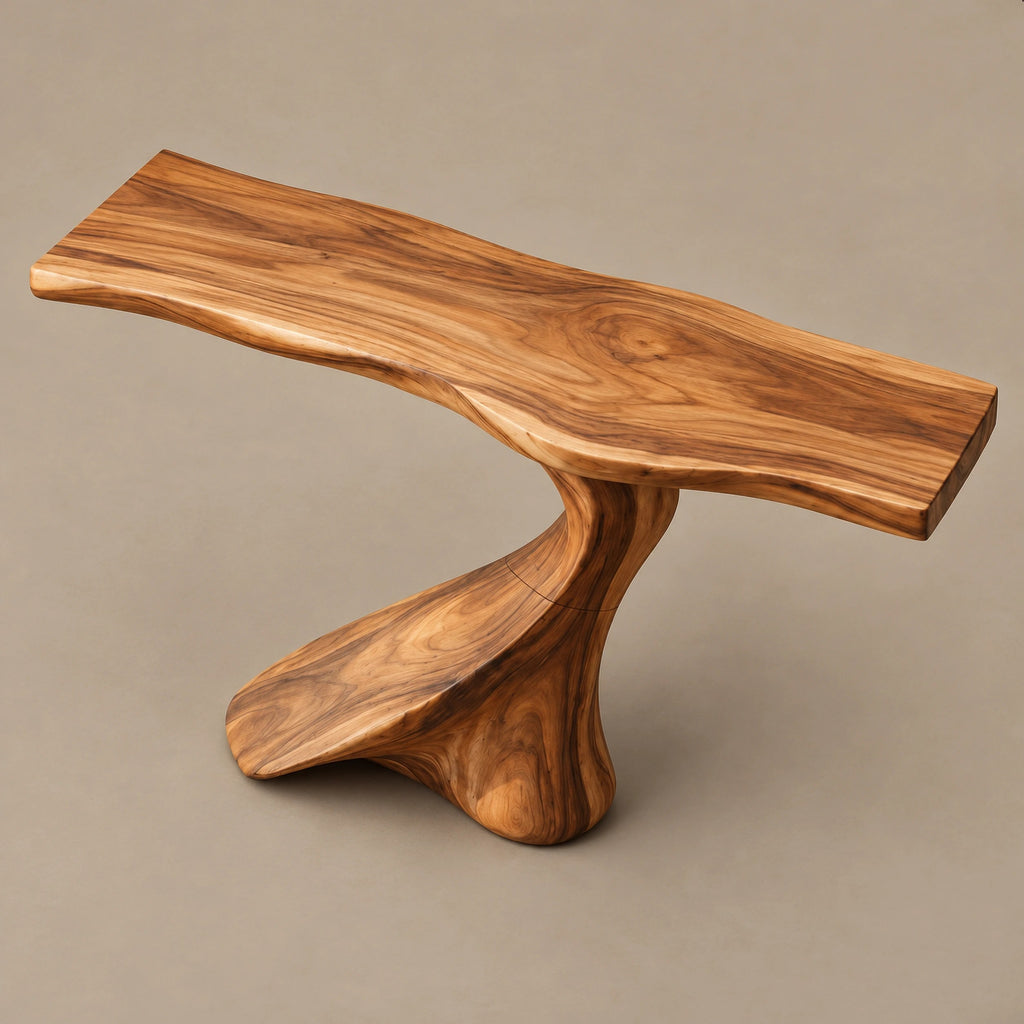 Sculptural Live Edge Console Table With Swooping S Curve Base For Entryway