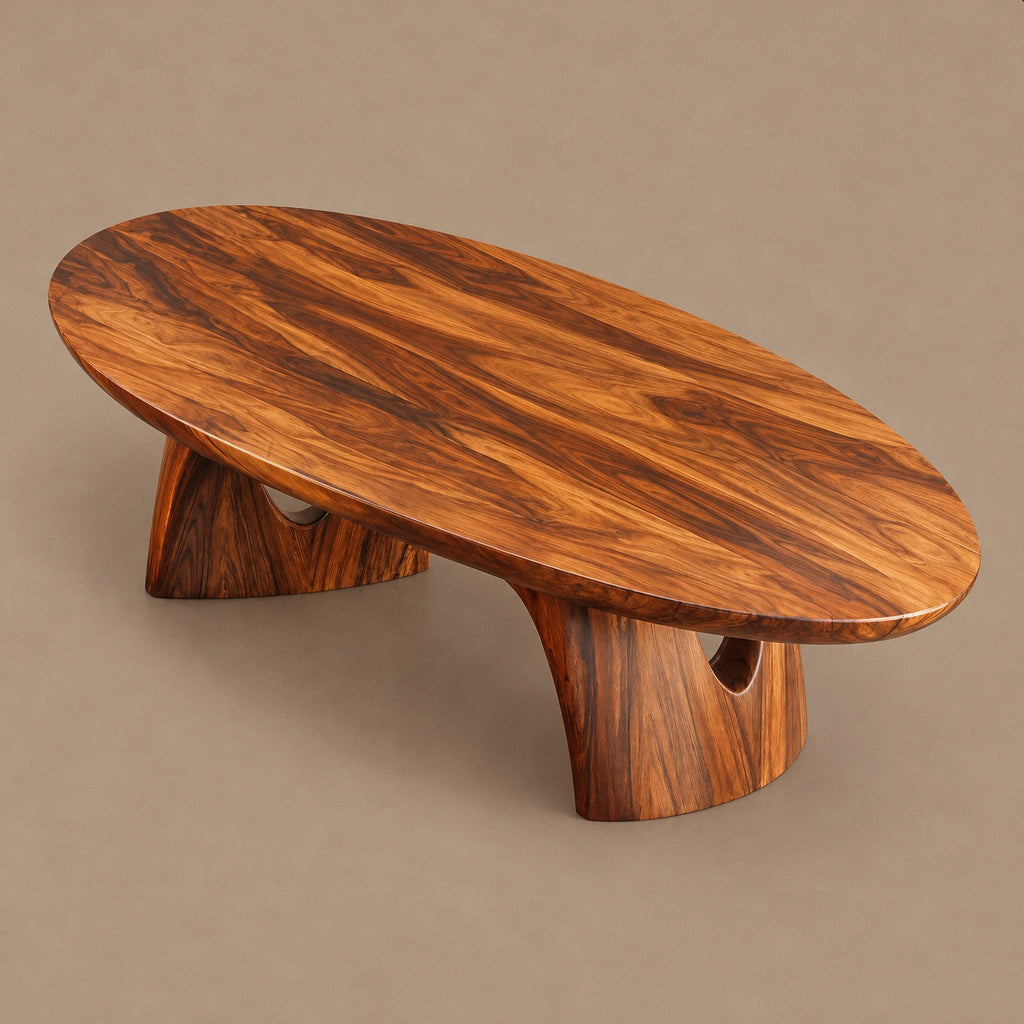 Sculptural Oval Coffee Table With Arched Pedestal Base For Living Room