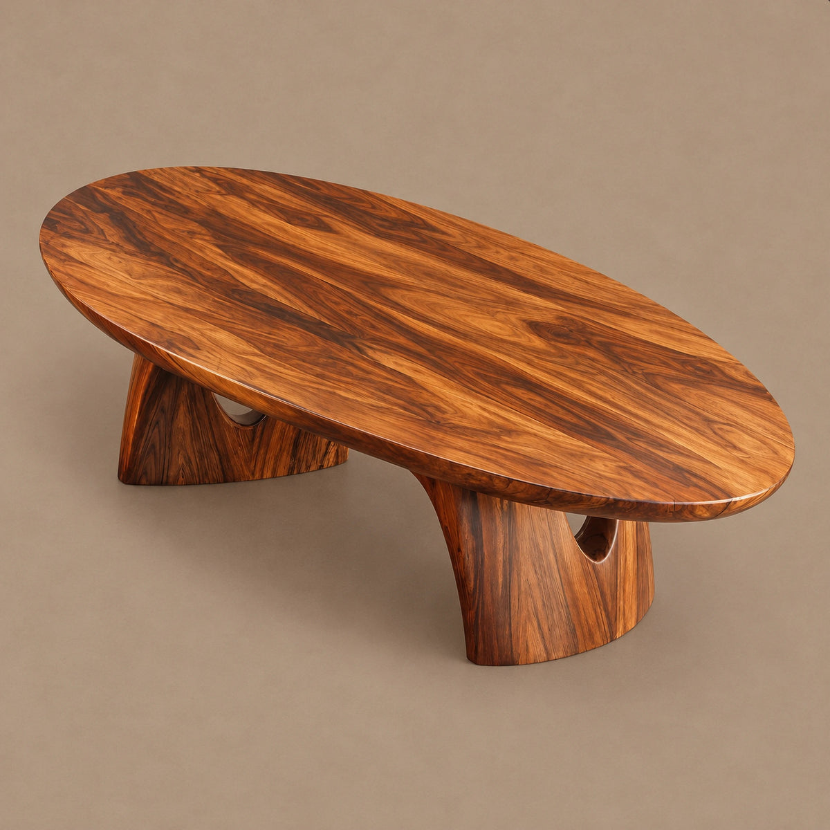 Sculptural Oval Coffee Table With Arched Pedestal Base For Living Room
