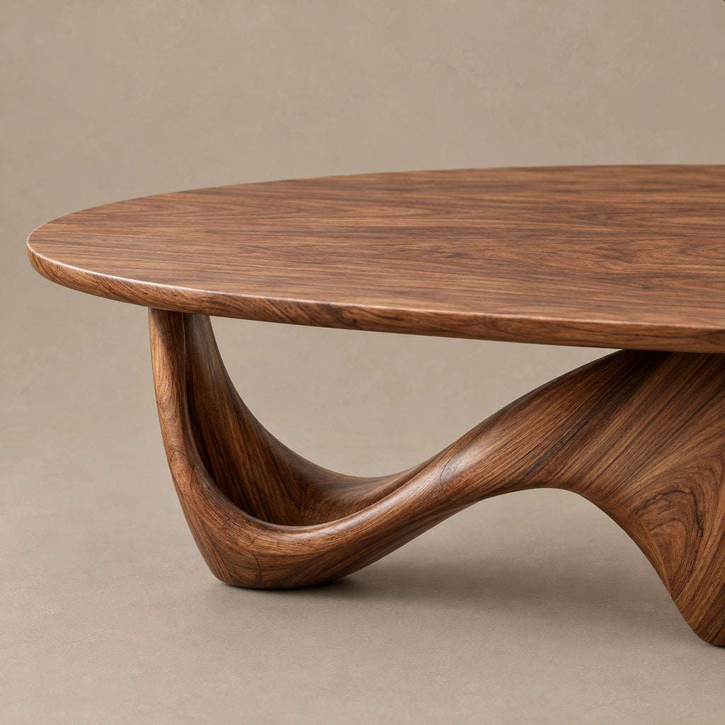 Sculptural Oval Coffee Table With Wave Base For Living Room