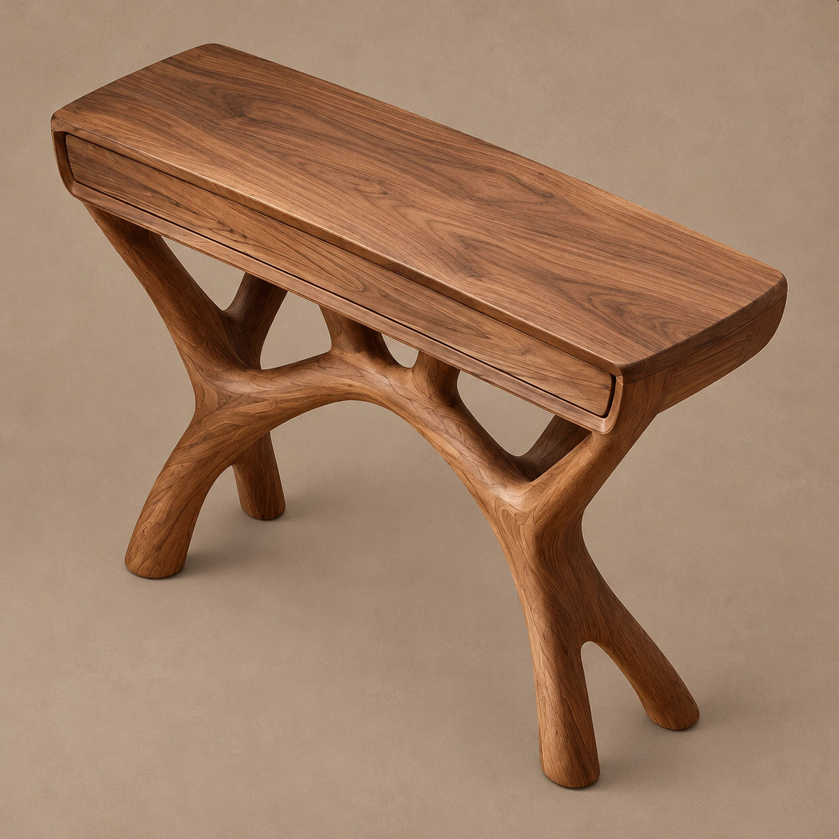 Sculptural Solid Wood Console Table With Branching Legs For Living Room