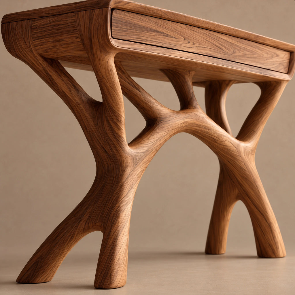 Sculptural Solid Wood Console Table With Branching Legs For Living Room