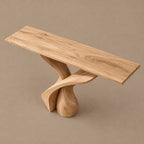 Sculptural Solid Wood Console Table With Twisted Pedestal Base For Entryway