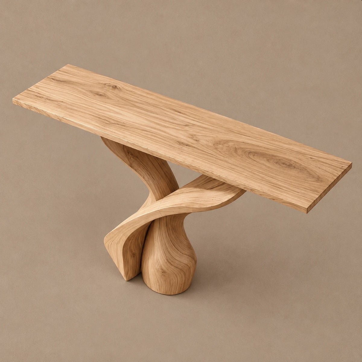 Sculptural Solid Wood Console Table With Twisted Pedestal Base For Entryway